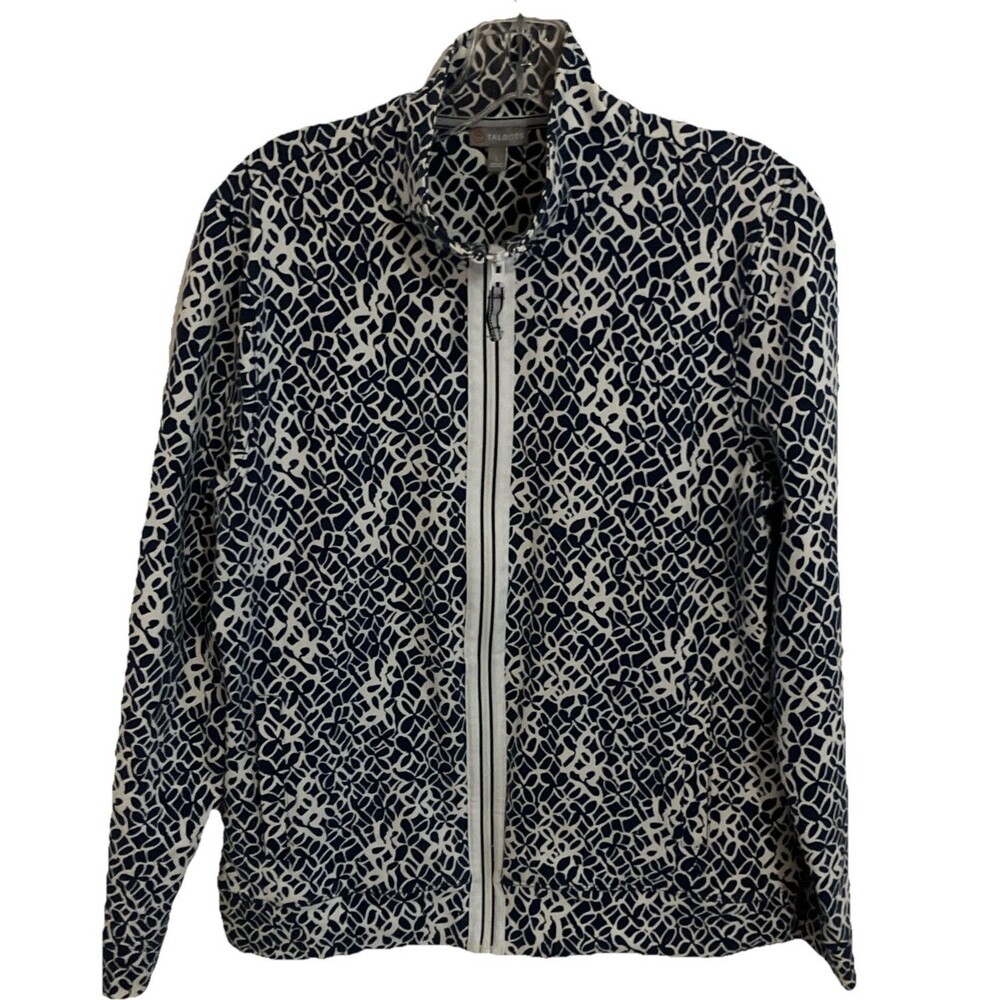 Talbots Jacket L Blue Zip Up Cotton Floral Womens 36” Bust